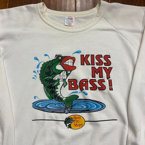 Media Art Vintage Crewneck Bass Pro Shops Kiss My White Sweatshirt Unisex XXL - Picture 2 of 7